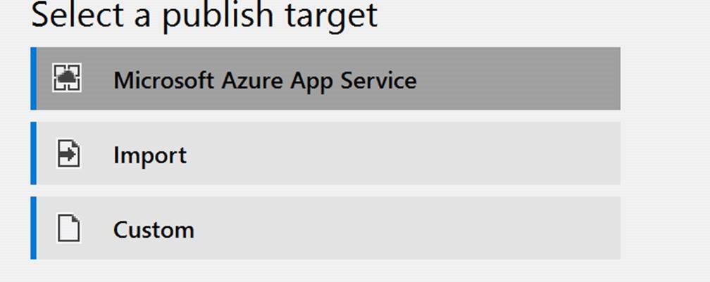 Select a publish target in Azure